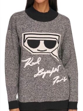 Karl Lagerfeld Iconic Black/Gray Marled Mock Turtleneck Sweater Top **Size L**🌺🌺